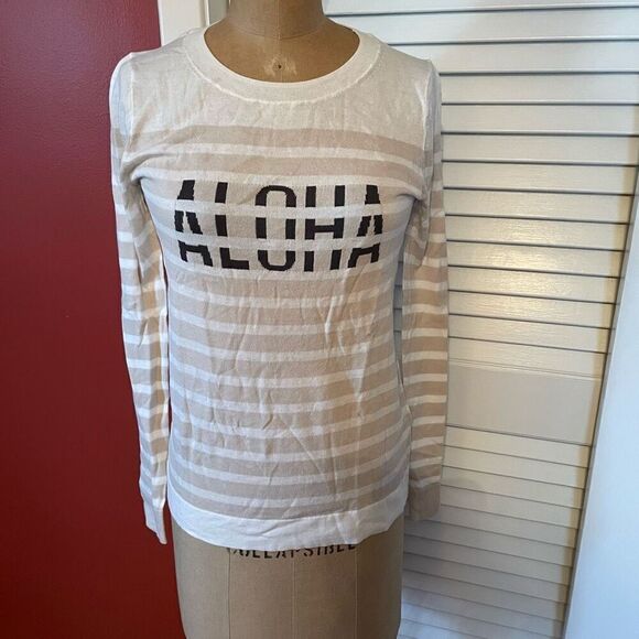 J CREW | ALOHA cream white stripe lightweight sweater XS NWT - Picture 1 of 8